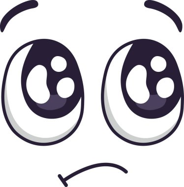 Hayal kırıklığını ifade eden karikatür yüzü, hüzünlü, altüst olmuş gözler ve hafif kıvrımlı, mutsuz bir ağız, bir hoşnutsuzluk ya da üzüntü hissi veriyor.