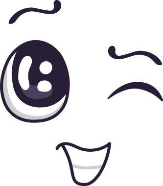 Neşeli bir ifadeyle göz kırpan çizgi film yüzü, mutluluk ve olumlu duygular yaymak, neşeli mesajlar iletmek ve eğlenceli etkileşimler için mükemmel.