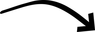 Tek bir siyah el aşağı doğru eğimli ok çiziyor, aşağı doğru eğilim veya yönü etkili bir şekilde gösteriyor, çeşitli tasarım elementlerini ve kavramları vurgulamak için mükemmel