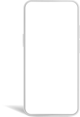 Uygulamanız veya web siteniz için boş kopya alanı gösteren boş ekranlı modern beyaz akıllı telefon, yumuşak gölgeli beyaz arkaplanda izole edilmiş