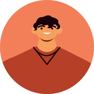 Modern ve minimalist bir resimde, kahverengi V yakalı bir kazak giyen, koyu renk saçlı, dairesel bir çerçevede konumlanmış, dostane ve ulaşılabilir bir imaj çizen genç bir adam görülüyor.