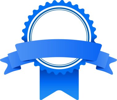 Mavi kurdeleli yuvarlak mavi ve beyaz garanti etiketi başarıyı, kazanmayı, kaliteli sertifikayı ve mükemmelliği ve memnuniyeti temsil eden prim garantisini sembolize eder