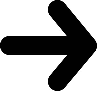 Sağı gösteren koyu siyah ok, basit ve net bir görsel gösterimde yön, yön, ilerleme ve ileri hareketi sembolize eder