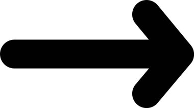 Sağı yuvarlak köşelerle gösteren basit bir siyah ok, temiz beyaz arkaplana karşı ayarlanır ve çeşitli yönlü uygulamalar için uygun bir minimalist tasarım yaratır