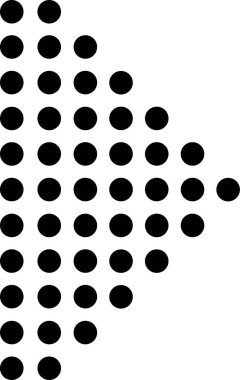 Değişen boyutlardaki siyah noktalar temiz beyaz bir arkaplanı işaret eden bir ok şekli oluşturuyor. Bu modern tasarım yönü, ilerlemeyi ve hareketi simgeler.