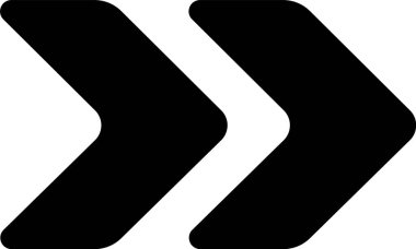 Sağı gösteren iki siyah ok, temiz beyaz bir arkaplanı temsil eden ve modern bir tasarımda yön ve büyümeyi temsil eden ileri hareket ve ilerleme hissini iletir.