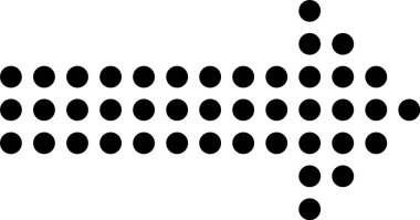 Sıralar ve sütunlar halinde dizilmiş siyah noktalar temiz beyaz arkaplanı gösteren bir ok oluşturuyor, yönü, hareketi ve ilerlemeyi sembolize ediyor.