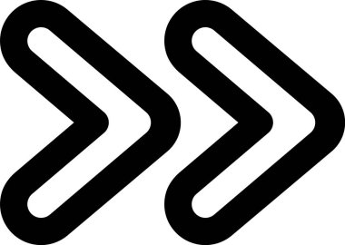 İki kalın siyah ok sağı gösteriyor, ileri hareketi, ilerlemeyi ve bir sonraki veya devam kavramını sembolize ediyor, kullanıcı arayüzleri ve dijital tasarım için ideal