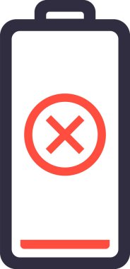 Kızıl haç işaretli boş bir akünün görüntülenmesi, aygıtın kapanmasını önlemek ve işlevselliğin devamlılığını sağlamak için acil şarj gerektiren kritik bir güç durumu gösterir.