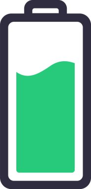 Uygun performans ve verimliliği korumak için şarj edilmesi gereken elektronik cihazlar için enerji ve gücü temsil eden, yarı dolu bir pil şarj eden basit bir simge