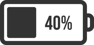 % 40 pil şarj göstergesi kalan güç seviyesini beyaz arka planda gösteriyor, enerji, güç, şarj, veya pil ömrü kavramları için uygun