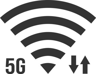 Yükleme ve indirme okları ile 5g ağ sembolü, yüksek hızlı veri iletimi için son nesil kablosuz teknolojiyi temsil ediyor