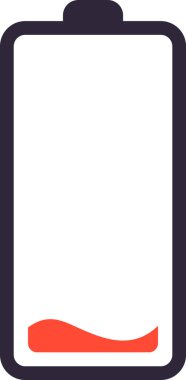 Kritik derecede düşük güç seviyesini gösteren, kırmızı bir göstergeye sahip basit bir pil simgesi. Enerji seviyelerini yeniden yüklemek için acil şarj gereksiniminin sinyalleri