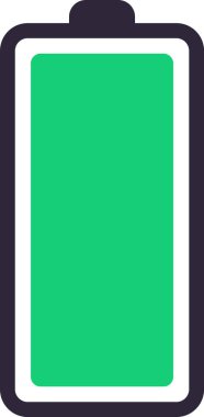 Elektronik cihazlarda kullanılabilirliği ve kullanıma hazır olup olmadığını sembolize eden, maksimum yük ve enerji depolama simgesini temsil eden tam pil simgesi