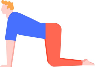 Yoga yapan, kedi pozu veren, esneme egzersizi yapan, esnekliği ve dengeyi geliştiren, fiziksel ve zihinsel refahı teşvik eden genç bir adam.