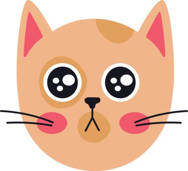 Büyük, anlamlı gözleri, pembe yanakları ve narin bıyıkları olan çekici çizgi film kedisi yüzü, karşı konulmaz derecede sevimli ve iç açıcı bir görüntü yaratıyor çeşitli tasarımlar için mükemmel.