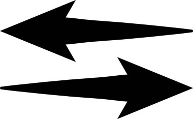 Uzamış iki siyah ok zıt yönleri işaret ediyor, karşıt güçler, seçimler veya iki yönlü bir değiş tokuş öneren dinamik bir görsel yaratıyor.