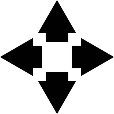 Dört siyah ok yukarı, aşağı, sola ve sağa işaret ediyor, beyaz merkezli kare bir şekil oluşturuyor, farklı yönleri ve seçenekleri temsil ediyor.