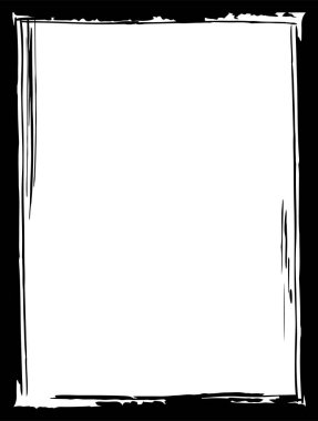 El çizimi siyah grunge kenarı temiz beyaz fotokopi alanı etrafında çarpıcı bir çerçeve oluşturarak, çeşitli yaratıcı projeler için çok yönlü bir tasarım unsuru sunar