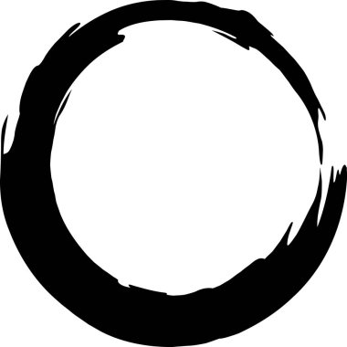 Kalın siyah fırça darbesi dairesel bir şekil yaratır, geniş boş bir merkez oluşturur, beyaz arkaplana karşı metin, tasarım veya diğer yaratıcı elementleri birleştirmek için mükemmeldir