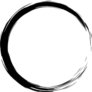 El çizimi siyah grunge dairesi enerjik fırça darbeleriyle dinamik bir çerçeve oluşturuyor, temiz beyaz arka plana karşı büyüleyici bir kontrast oluşturuyor ve hareket hissi uyandırıyor