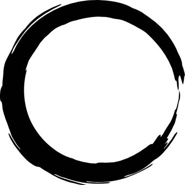 Çember şeklindeki kalın siyah fırça darbesi, metin veya tasarım elementleri için sanatsal ve dinamik bir sınır sağlayan beyaz bir arkaplan üzerinde bir çerçeve oluşturur.