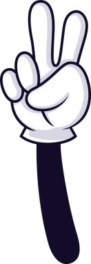 Karikatür el barış işareti olarak iki parmağını kaldırıyor zafer, özgürlük ve neşeli, olumlu bir mesajı temsil ediyor. Sözsüz iletişim ve ifade için ideal