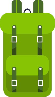 İçinde birden fazla kompartıman ve ayarlanabilir kayışlar bulunan büyük yeşil bir sırt çantası. Kamp yapmak, yürüyüş yapmak, yürüyüş yapmak ya da doğanın güzelliğinde her türlü maceraya atılmak için mükemmel.