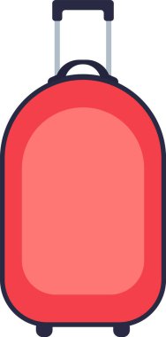 Beyaz arka planda izole edilmiş kırmızı bavul, seyahat, tatil, iş gezisi, toplanma ve yeni maceraların heyecanını temsil ediyor.