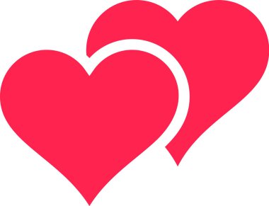 İki üst üste binen kırmızı kalp aşk ve romantizmi temsil ediyor, güçlü sevgi duygularını somutlaştırırken bağlantı, dikkat ve duygusal bağ mesajları iletiyor.