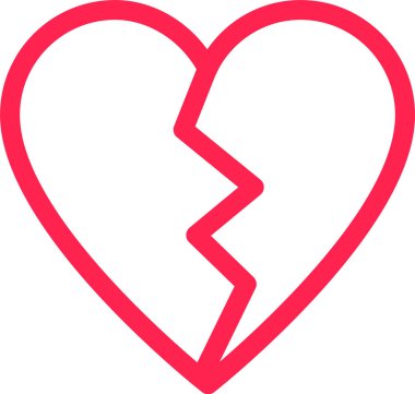 Kırık bir kalbin, iki yarıyı ayıran sivri bir çizgiyle minimalist vektör çizimi, acı verici bir ayrılığı ya da bir ilişkinin sonunu simgeliyor.