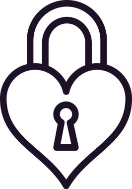 Kalp şeklindeki asma kilidin minimalist vektör çizimi, aşkı, ilişkileri ve duygusal güvenliği koruma kavramını temsil eder.