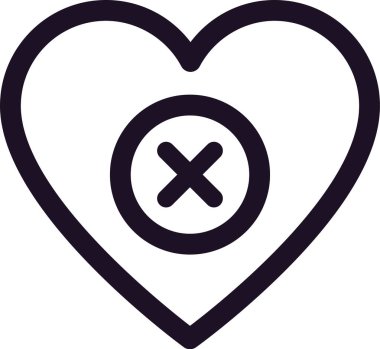 Kırık bir kalbi sembolize eden bir kalp şeklindeki minimalist çizgi sanat simgesi. Bir ilişkinin sonu, kayıp aşk ya da reddedilme, üzüntü ve kalp kırıklığını ifade eden bir simge.