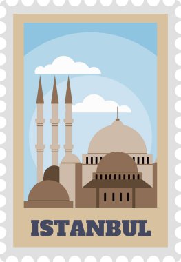 İstanbul 'un ufuk çizgisini Süleyman Camii ile gösteren posta pulu tasarımı, ikonik minareleri ve kubbesinin yer aldığı, Türk mimarisi ve seyahatinin özünü yansıtıyor
