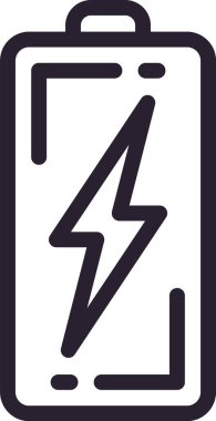 Elektronik cihazlar için hızlı şarj teknolojisini temsil eden içinde yıldırım sembolü olan basit bir pil çizimi.