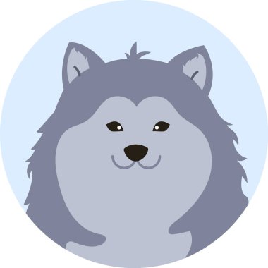 Alaska 'lı bir köpeğin gülen, neşeli doğasını ve mutluluğunu gösteren, neşe ve arkadaşlık duygusunu aktaran bir karikatür çizimi.