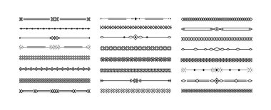 Dekoratif geometrik çizgi sınırları. Zarif süsleme bölmeleri ve dekoratif sınır dekorları. Geometrik şablon vektörlü vintage çizgi ayırıcıları.