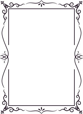 Süslü girdaplar ve gelişmeler karmaşık bir vintage çerçeve oluşturur, boş beyaz bir alan etrafında zarif bir sınır sağlar, metin veya resimler eklemek için mükemmeldir