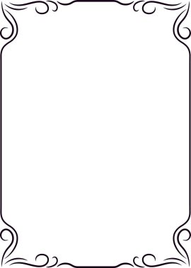 Zarif girdaplı dikey dekoratif çerçeve sertifikalar, davetiyeler veya duyurular için sofistike ve klasik bir sınır oluşturarak metin veya tasarım ögeleri için geniş beyaz alan sunar