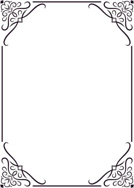 Çiçekli köşeleri olan klasik dekoratif çerçeve zarif bir sınır oluşturuyor, düğün davetiyelerine ve diğer özel etkinliklere sofistike bir dokunuş eklemek için mükemmel.