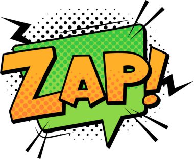 Canlı yeşil ve turuncu zap bir ifade, yarım ton noktalar ve dinamik yıldırımlar ile geliştirilmiş, ani hareket ve sürpriz