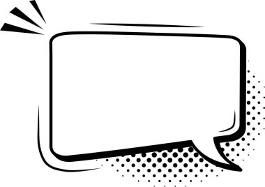 Yarım tonluk gölgeler ve dinamik aksiyon çizgilerinin yer aldığı boş bir çizgi roman balonu, yüksek sesle konuşma, sürpriz, heyecan ve öfke iletmek için enerjiyle doluyor.