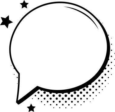 Yıldızlar ve yarım tonlu noktalarla dolu komik konuşma balonu, çizgi roman ve grafik tasarımlara dinamik ve anlamlı bir dokunuş ekleyerek, görsel hikaye anlatımını ve iletişimi geliştirerek,