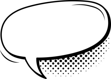 Yarım tonlu noktalı boş çizgi film konuşma balonu, çizgi roman veya grafik tasarım projeleri için ideal diyalog, ünlem veya diğer metinlerle doldurulmayı bekliyor