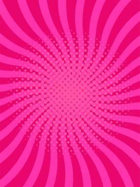 Pembe girdaplı yarım ton noktalı radyal arkaplan, klasik efekt yaratıyor, çizgi romanlar, grafik romanları, posterler ve sosyal medya içeriği için ideal.
