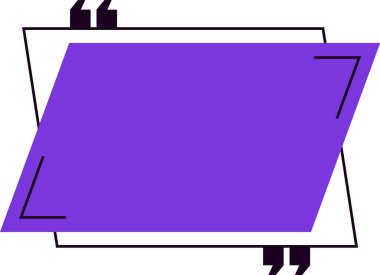 Bir diyalog alanını çevreleyen tırnak işaretleri içeren bir kutu, canlı mor bir arkaplan ve parlak beyaz ve siyah bir çerçeve ile tasarlanmış, metin ve alıntılar eklemek için mükemmel