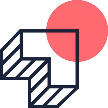 Geometrik desen, modern ve çağdaş tasarım projeleri için uygun canlı renk kontrastı ile geliştirilmiş kalın çizgiler ve şekillerle optik bir illüzyon yaratıyor.