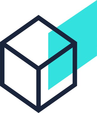 Şeffaf bir küpten geçen turkuaz ışık, teknoloji, yenilik ve yaratıcılıkla ilgili kavramlar için ideal modern ve geleceksel bir tasarım yaratır.