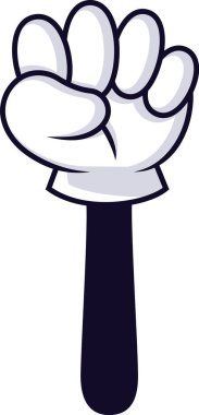 Beyaz eldiven ve siyah kollu bir çizgi film karakteri, temiz beyaz arka plana karşı yumruk hareketi yapıyor, basit ve minimalist tasarım tarzını somutlaştırıyor.