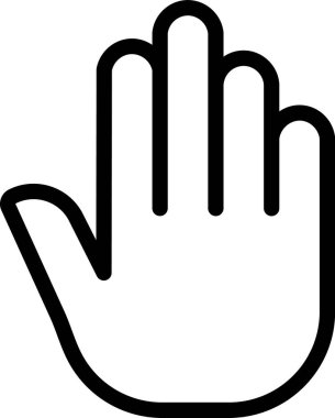 Açık bir elin basit siyah beyaz çizgisi. Beş parmağı açık, selamlama, verme, alma ya da sayma gibi kavramları temsil ediyor.
